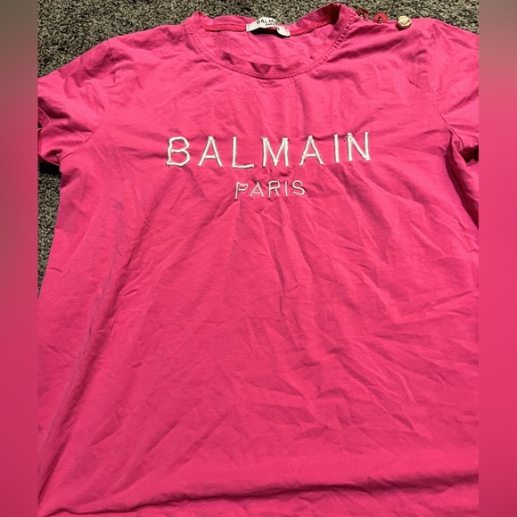 Balmain Paris pink gold buttons Short Sleeve Tee luxury S M - Picture 1 of 5